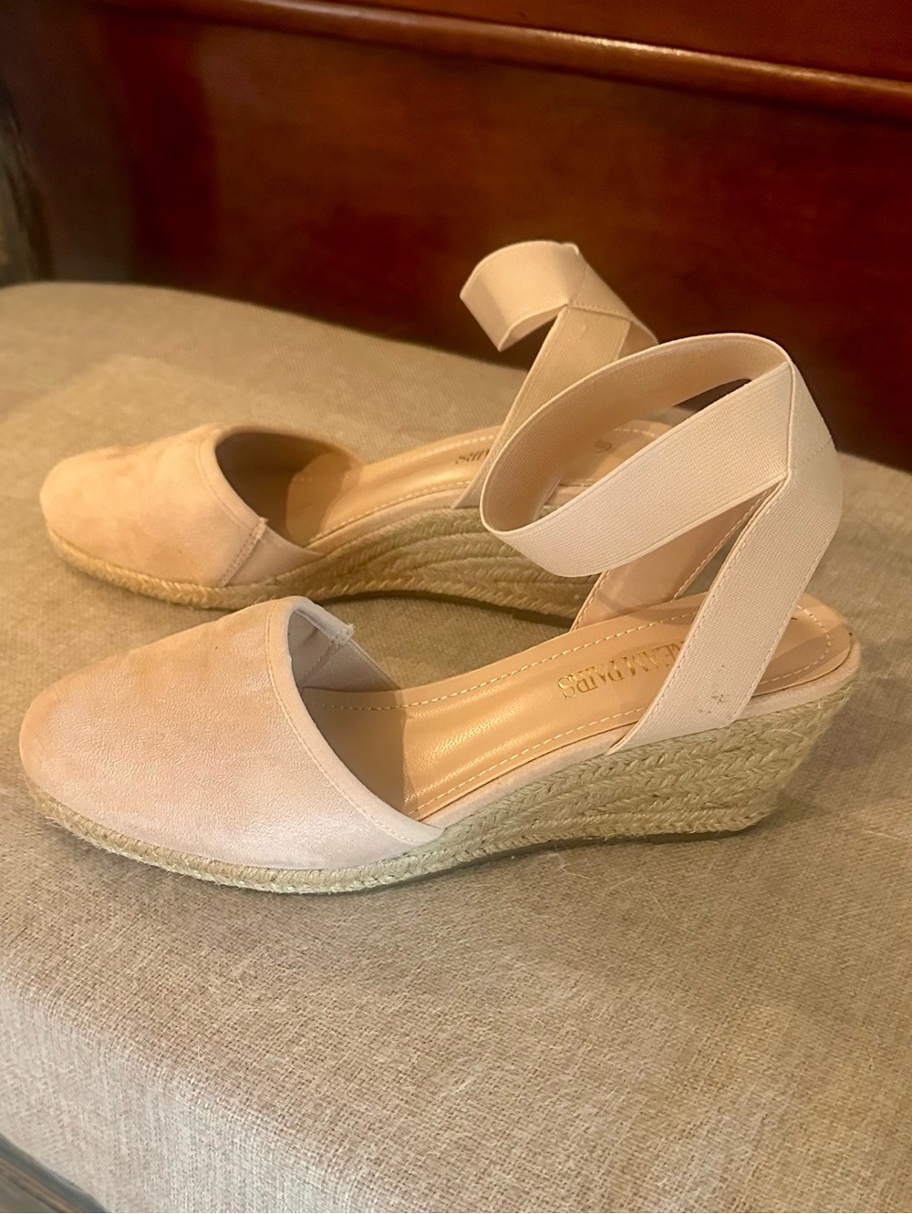 Source Unknown Blush Beige Espadrille Wedge Sandals with Ankle Wrap